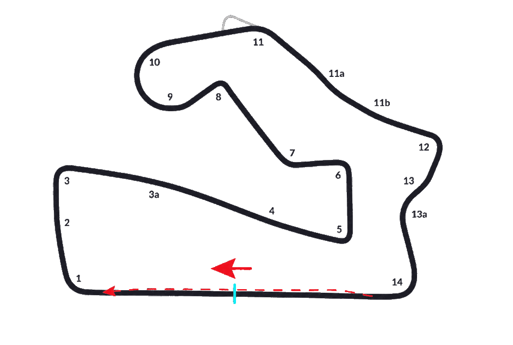 Road America circuit map with turn numbers