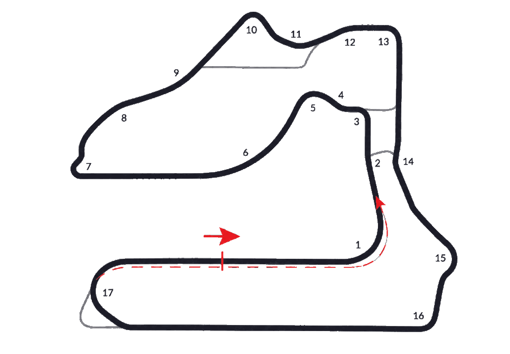 Sebring International Raceway circuit map with turn numbers
